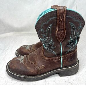 Ariat Women's Fatbaby Heritage Dapper Western Boots Size 7.5B Brown Turquoise
